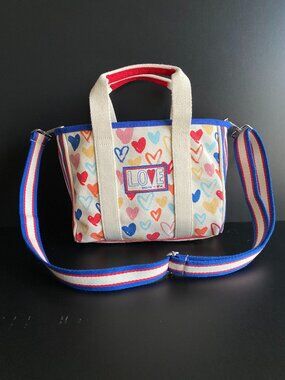 Brighton Red White and You Mini Tote Bag Canvas Hearts Love Shoulder Strap
